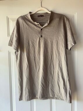 Leaf olive green slub knit henley shirt size XL